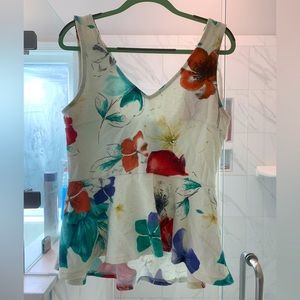 Anthropologie Floral Peplum Tie Top